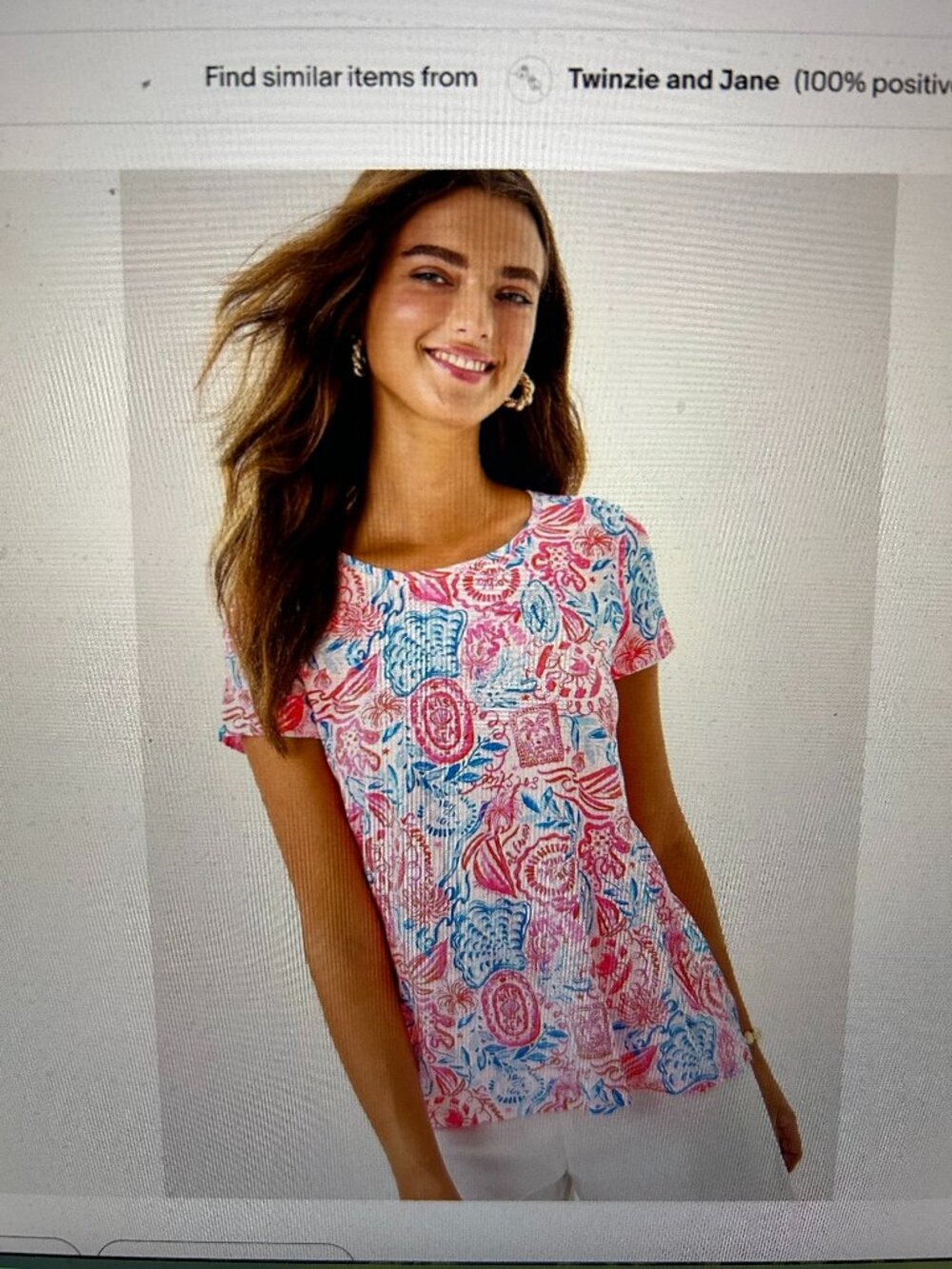 Lilly Pulitzer Etta Top Resort White lil Sun Sea Sand Large New
